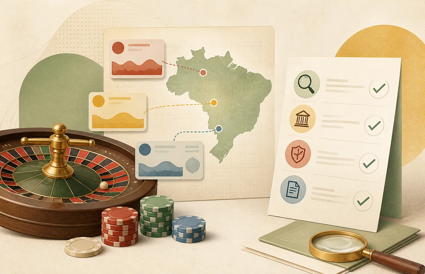 Ilustração de sinais brasileiros e verificação de uma interface de cassino