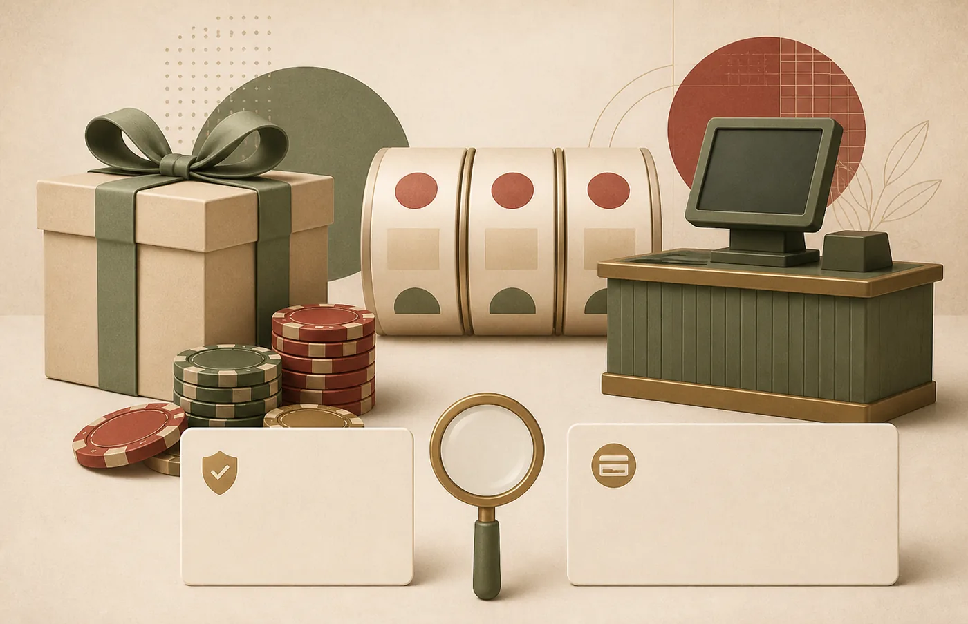 Ilustração de promoções e informações de pagamento em cassino online